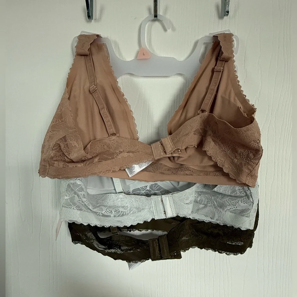 Danskin Lace Bralette Trio - Olive, Tan, Gray - Picture 2 of 7